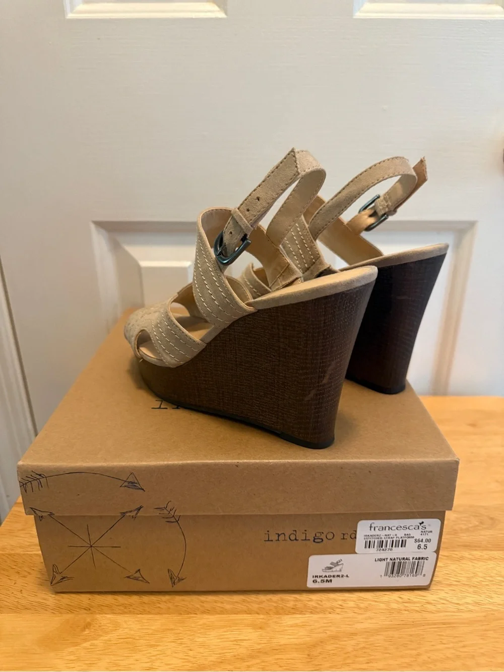Francesca's Collections Beige Fabric Slingback Wedge Sandals 6.5M